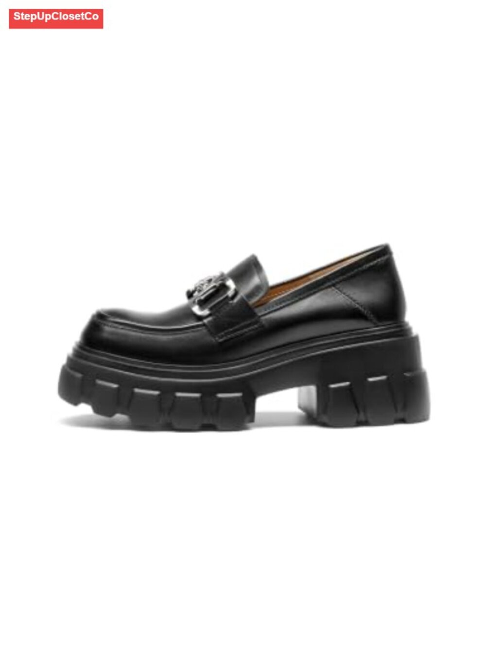 BEAU TODAY Women's Leather Loafers Chunky Platform Slip-On Dress Shoes